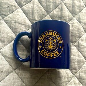 Royal Blue and Gold Starbucks Logo Vintage Ceramic Coffee Mug